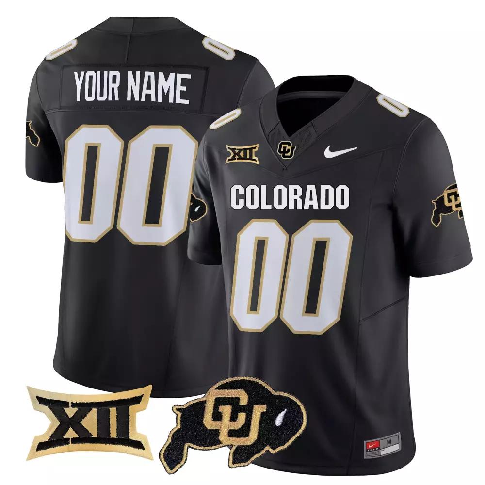 Custom Colorado Jersey Black Big Xii Buffalo Men White Gold Vapor Limited Embroidered