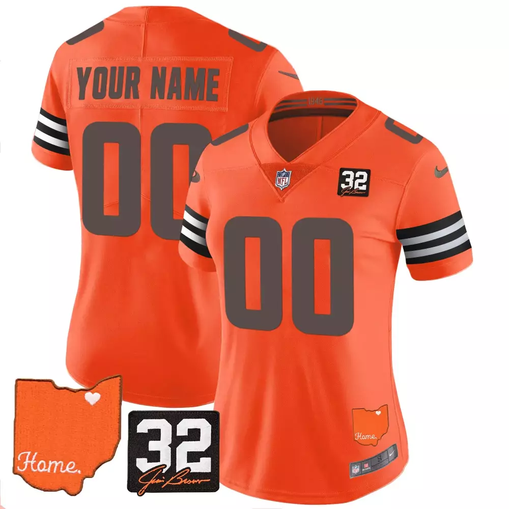 Custom Cleveland Browns Jersey Orange Dawand Jones Ohio Shape Jim Brown Men White