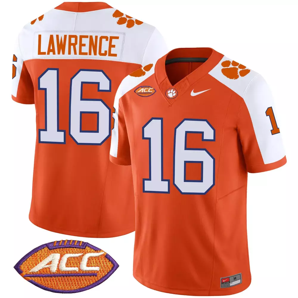 Justin Lawrence 16 Clemson Tigers Jersey Orange Men White Blue Alternate Vapor Limited