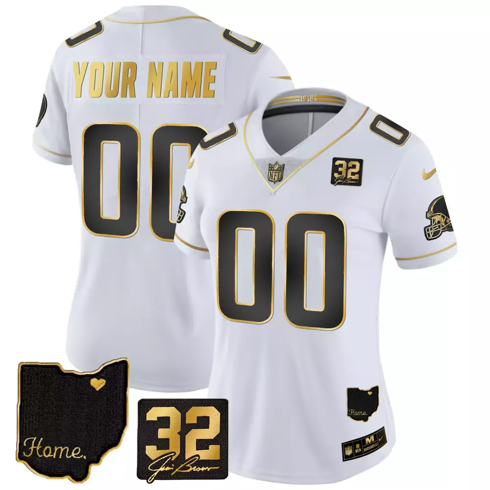 Custom Cleveland Browns Jersey White 75th Anniversary Joe Brown 32 Helmet Men Alternate