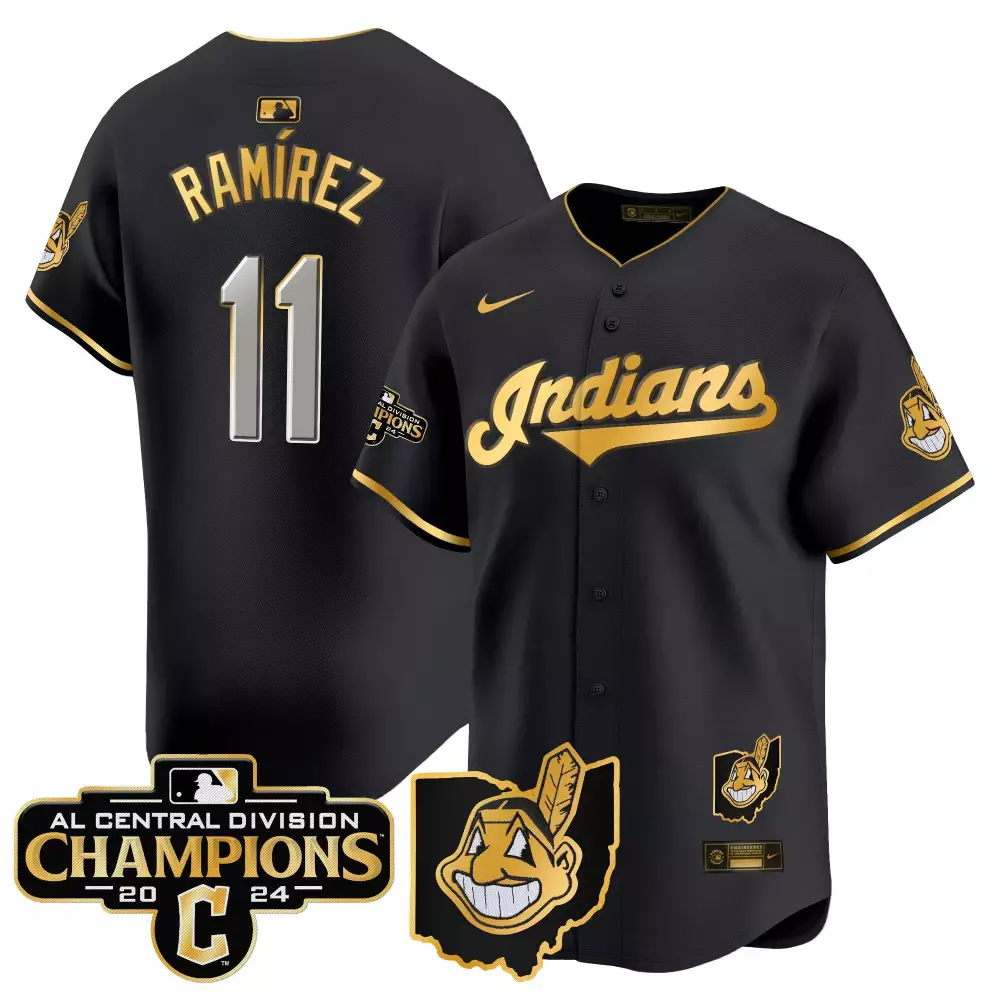 Ramrez Indians 11 Jersey Black Men Gold Silver Vapor