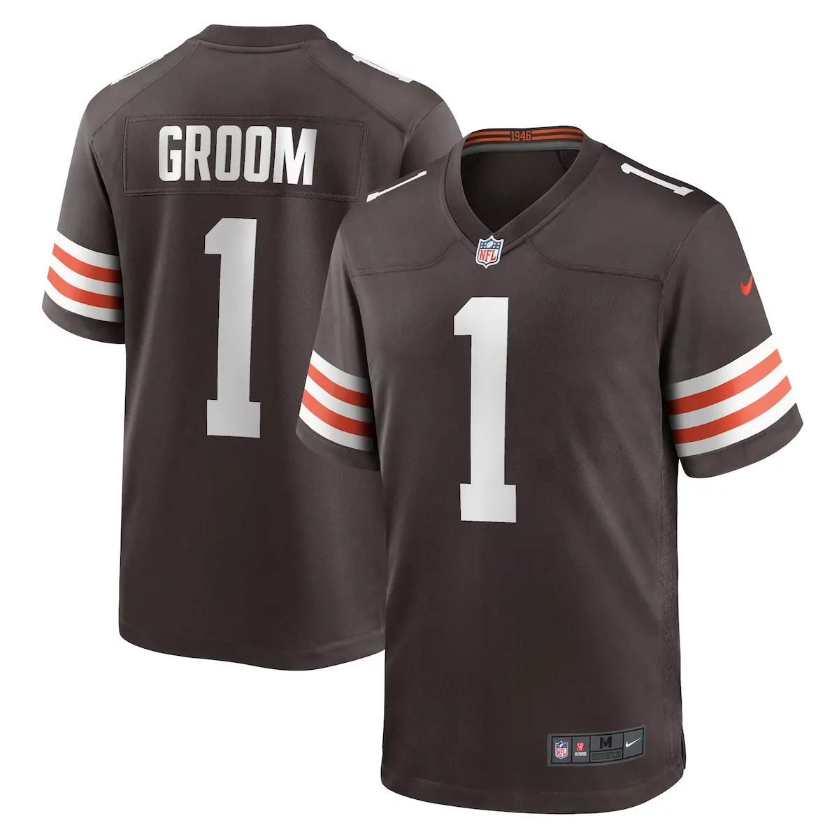 Groom 1 Cleveland Browns Jersey Brown Men Player White Orange Game