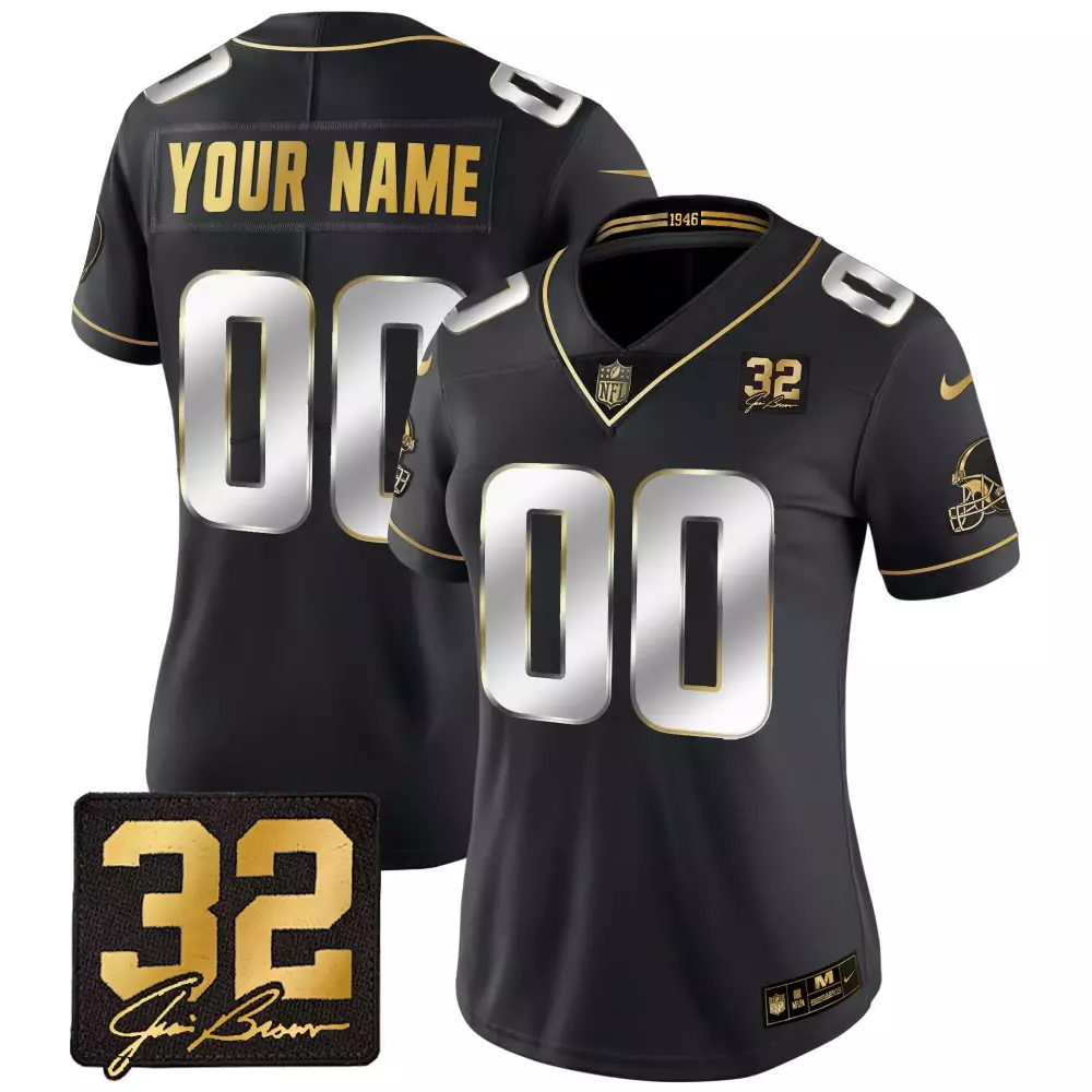 Custom Cleveland Browns Jersey Black 1946 Women Gold Silver Limited All Stitched