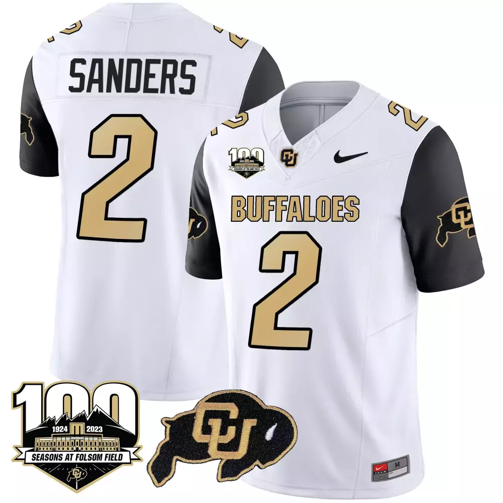 Shedeur Sanders 2 Buffaloes Jersey White 100 Seasons At Folsom Field Cu Men Black