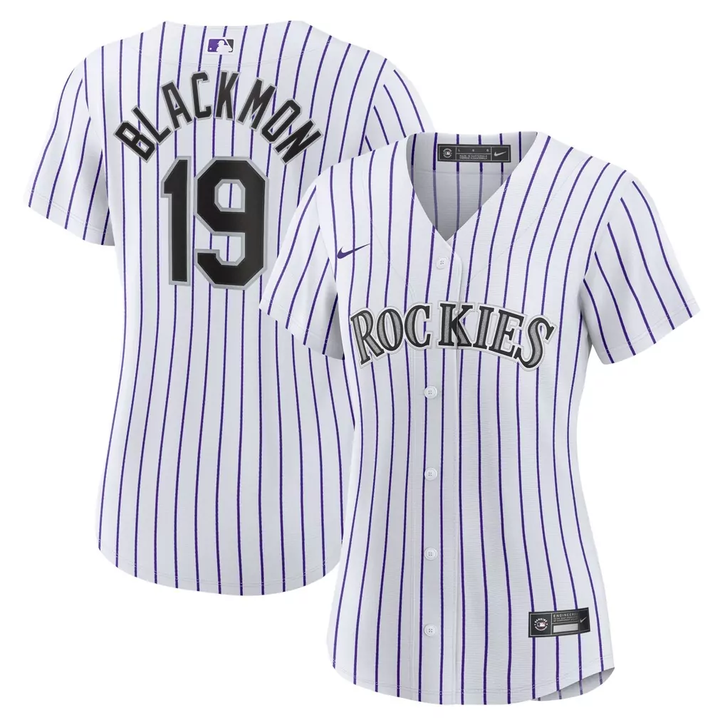 Charlie Blackmon 19 Jersey White Colorado Rockies Women Pinstripe Purple Home Replica