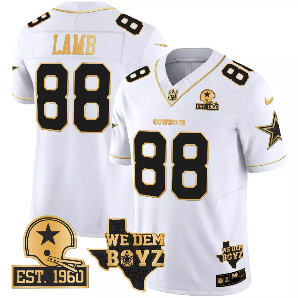 Ceedee Lamb 88 Cowboys Jersey White We Dem Boyz 1960 Men Black Gold Vapor Limited