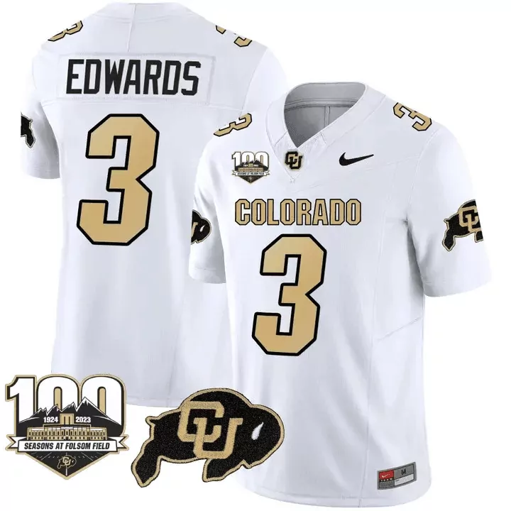 Dylan Edwards 3 Colorado Jersey White 100th Anniversary 100 Seasons Folsom Field Cu Buffaloes