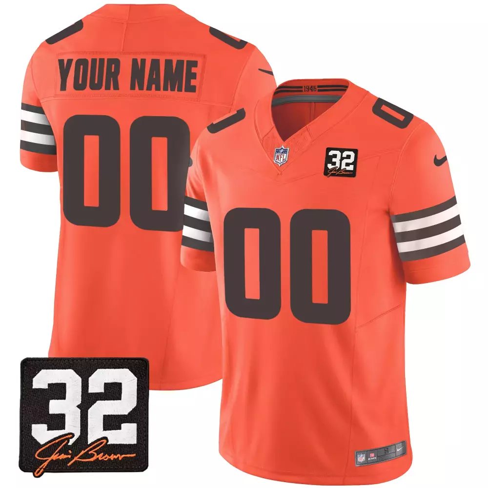 Custom Cleveland Browns Jersey Orange Men Standard Brown White All Stitched