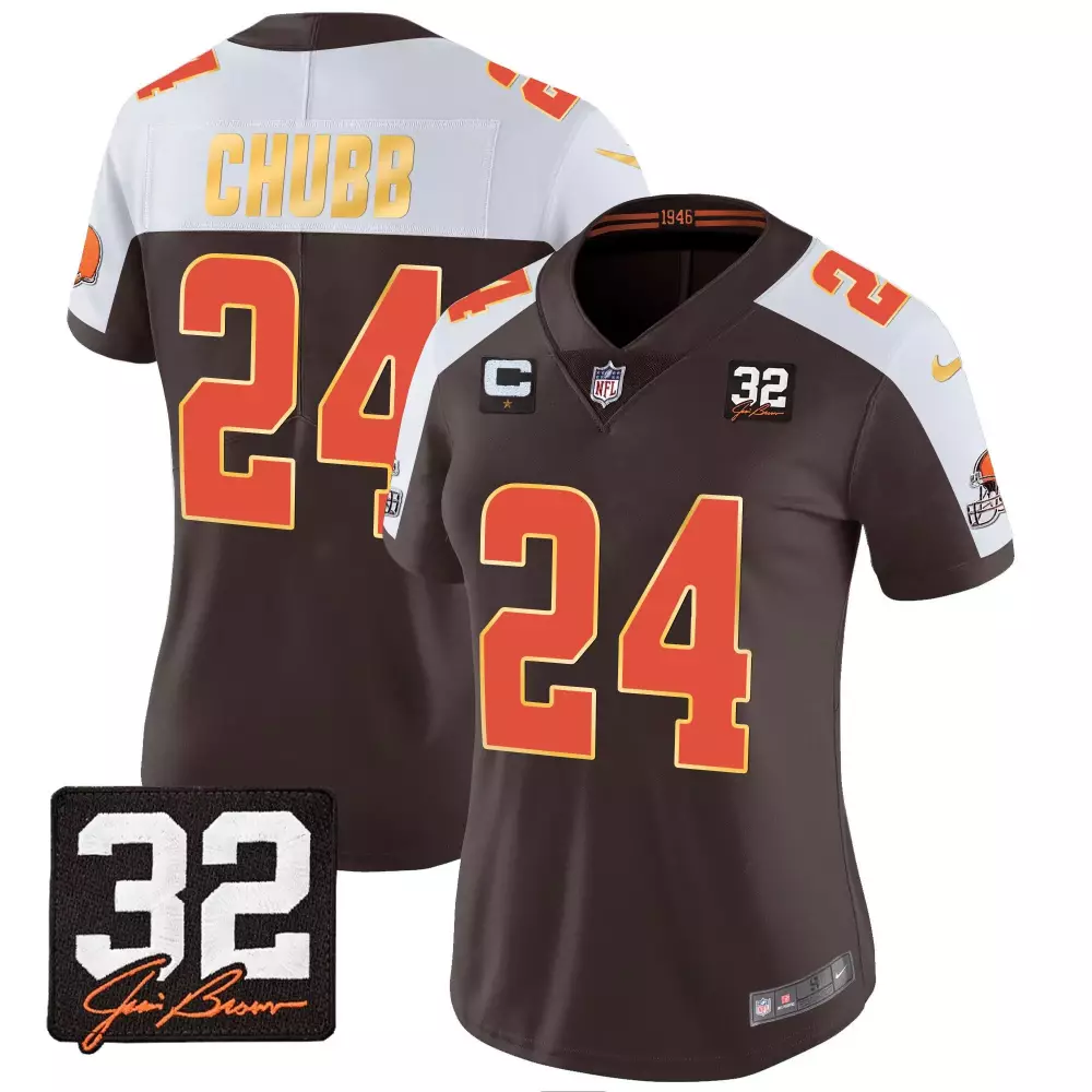 Nick Chubb 24 Cleveland Browns Jersey Brown Men Replica Orange White Alternate All