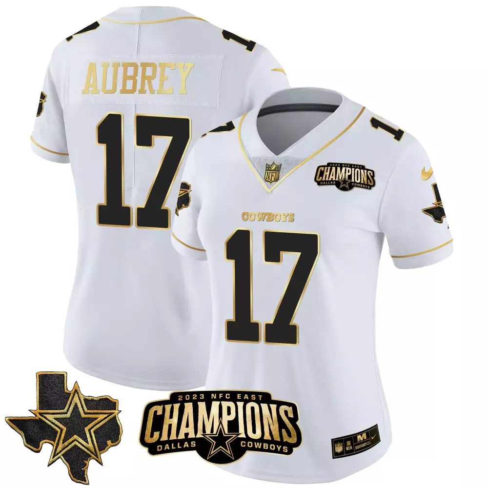 Brandon Aubrey 17 Dallas Cowboys Jersey White 2023 NFC East Champions Women Black
