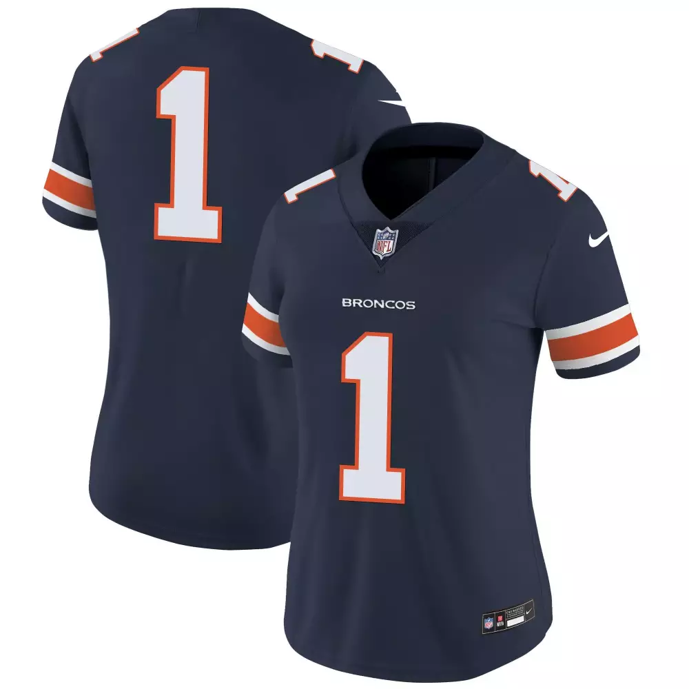 Denver Broncos 1 Jersey Navy Blue Women Official White Orange Vapor Limited All Stitched