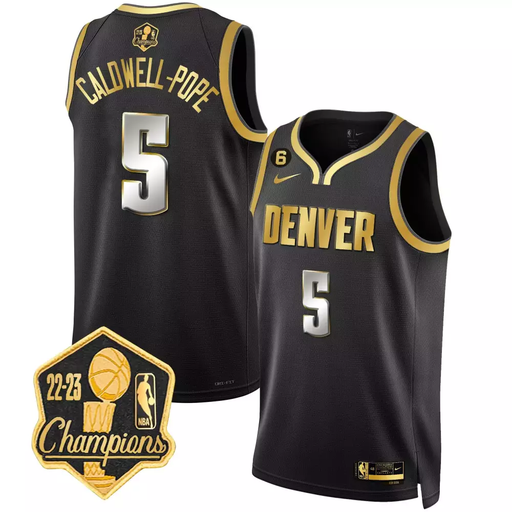 Caldwell-pope 5 Denver Nuggets Jersey Black 2023 NBA Champions Men Gold Silver Limited