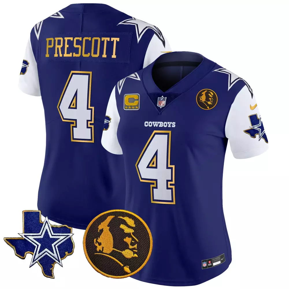 Dak Prescott 4 Cowboys Jersey Royal Blue Throwback Texas Star Men Split Design White