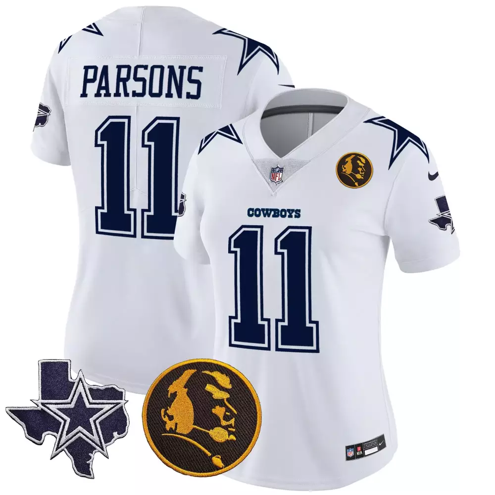 Micah Parsons 11 Cowboys Jersey White Texas State Outline Star Circular Profile Man Headdress
