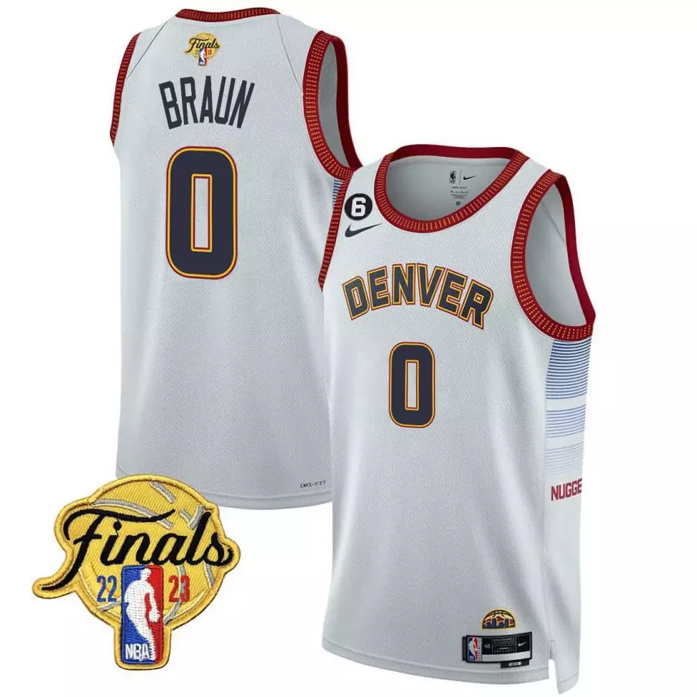 Christian Braun Denver Nuggets Jersey White 2023 NBA Finals Men Navy Orange Red All