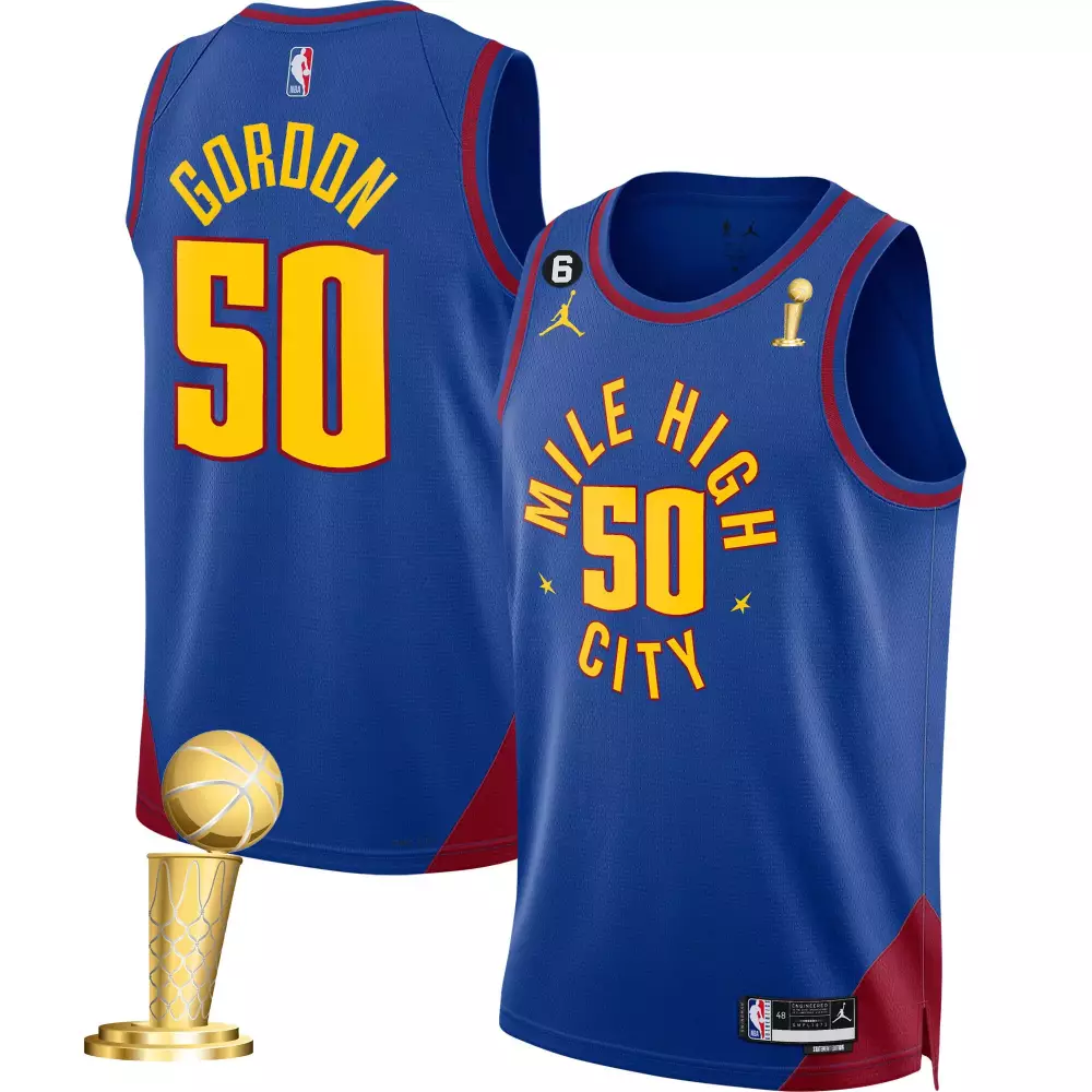 Aaron Gordon 50 Denver Nuggets Jersey Blue Mile High City Championship Trophy Men