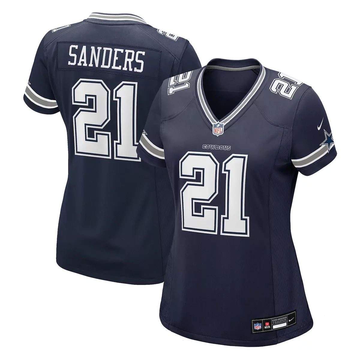 Deion Sanders 21 Cowboys Jersey Navy Women Replica White Gray Retired Game