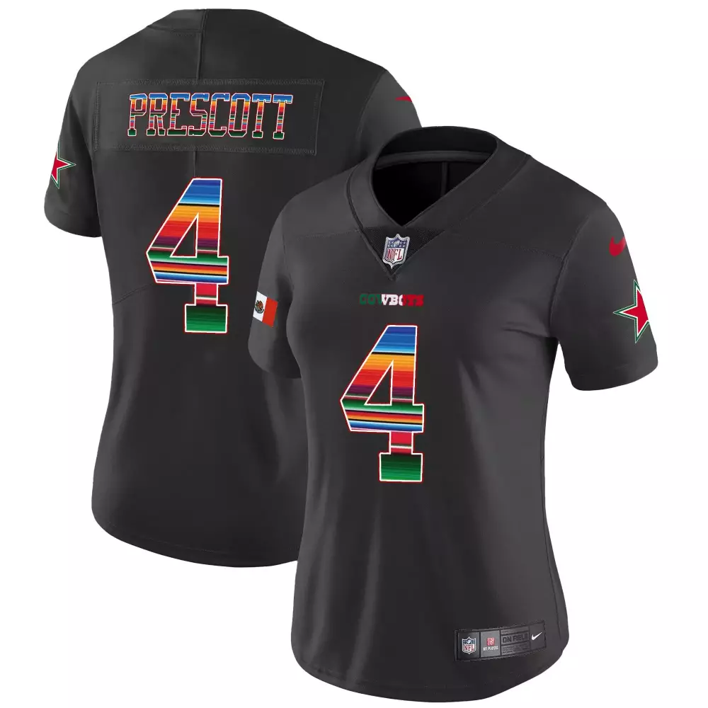Dak Prescott 4 Dallas Cowboys Jersey Black NFC East 2023 Women Alternate Custom Design
