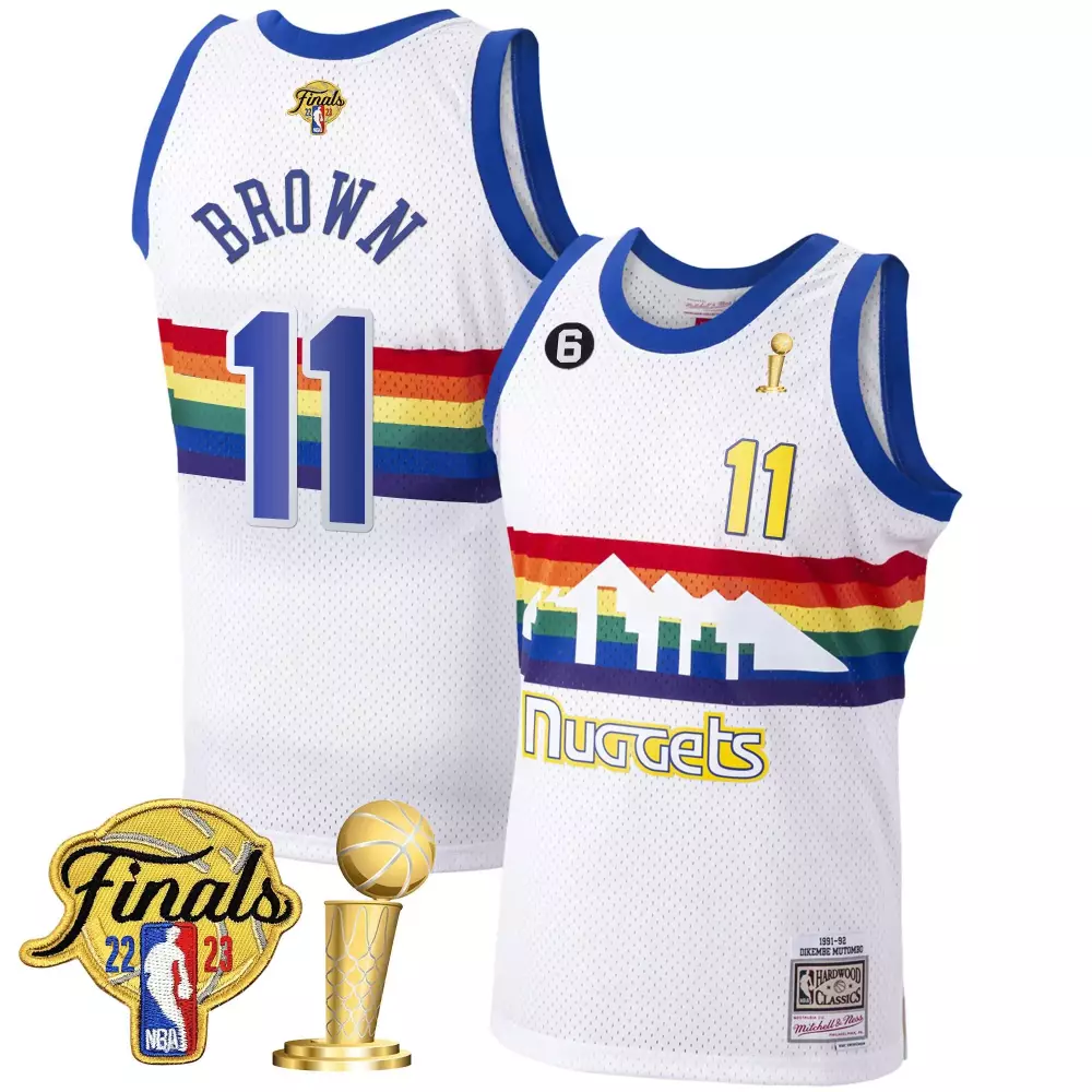 Brown 11 Nuggets Jersey White Denver 2023 NBA Finals 2022-2023 Men Standard Throwback