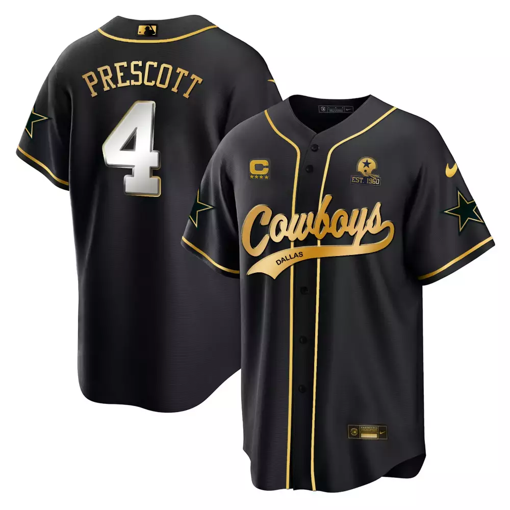 Dak Prescott 4 Dallas Cowboys Jersey Black Stars Men Alternate Gold White All Stitched