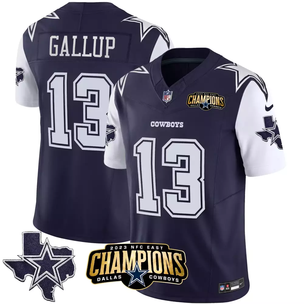 Michael Gallup 13 Cowboys Jersey Navy 2023 NFC East Champions Men Player White Vapor