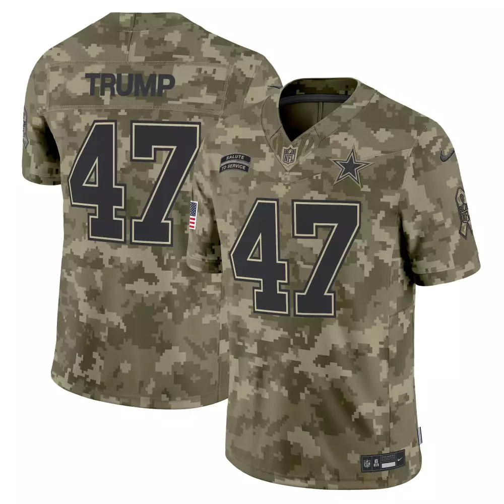 Donald Trump 47 Dallas Cowboys Jersey Green Salute To Service Men NFL Custom Design
