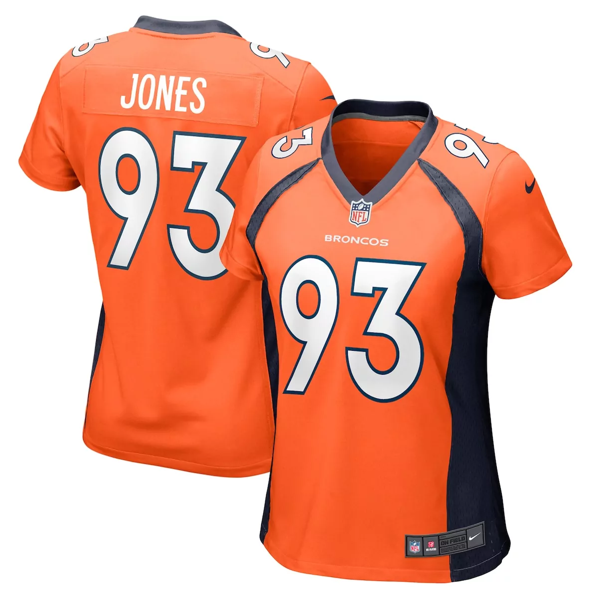 Jones 93 Broncos Jersey Orange Men Navy Blue White Game