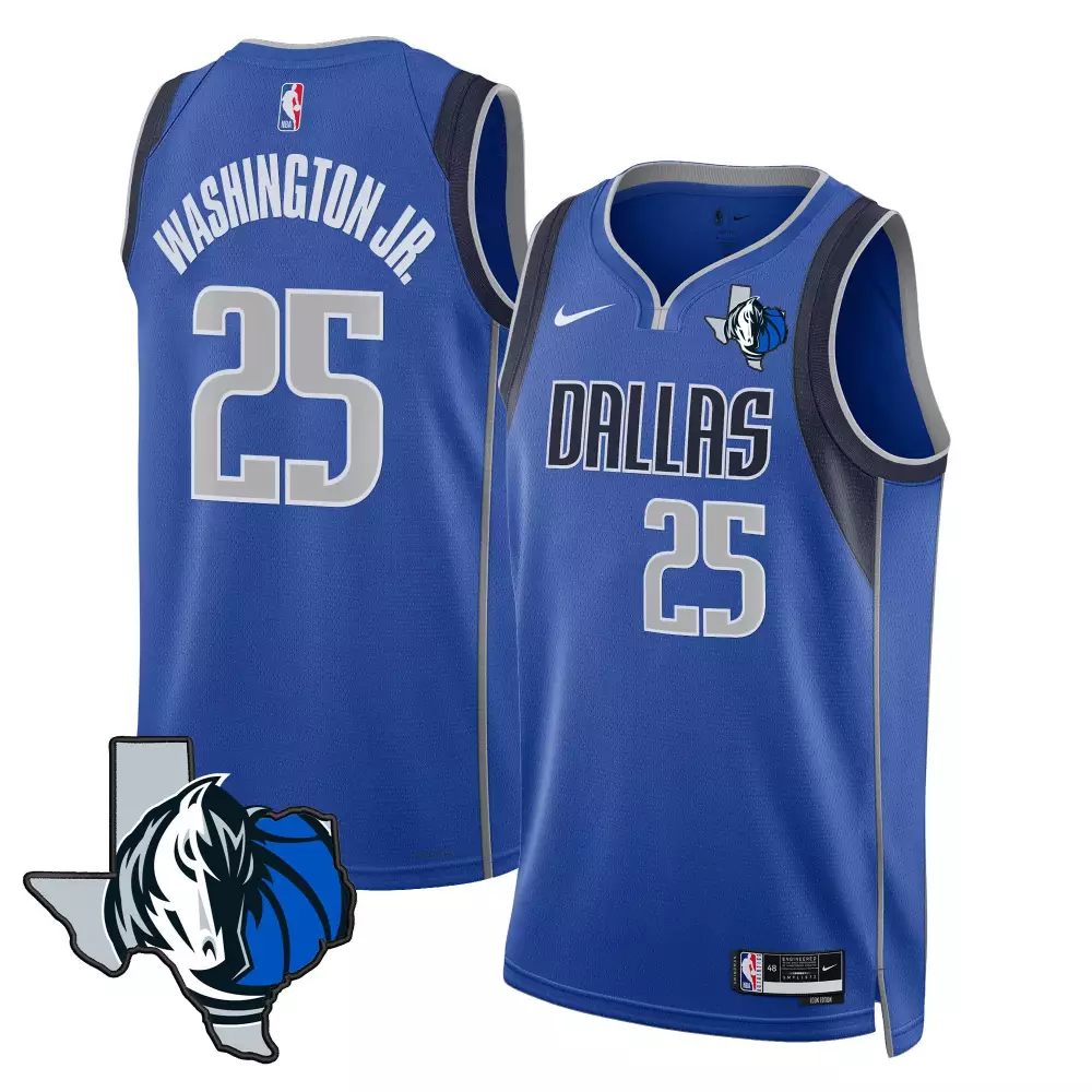 Washington Jr. 25 Jersey Blue Dallas Mavericks Men NBA White Black Grey Icon Swingman
