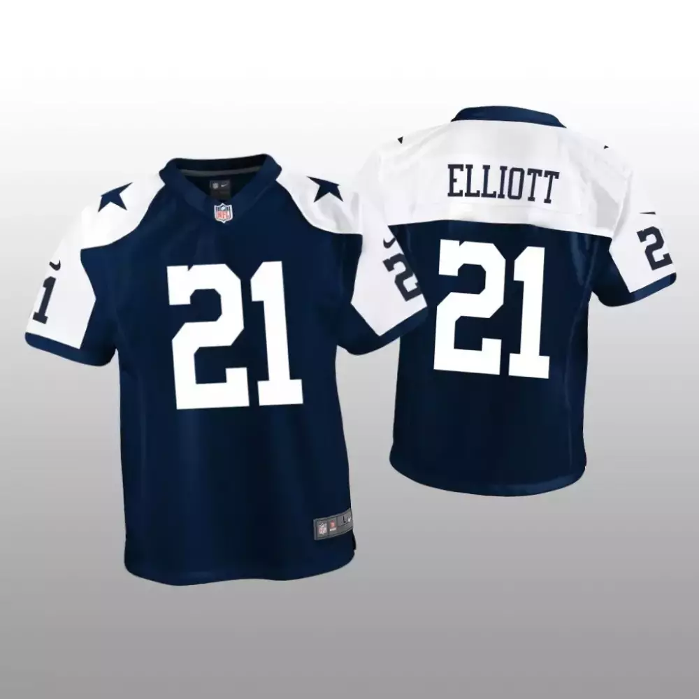 Ezekiel Elliott 21 Dallas Cowboys Jersey Navy Blue Men Replica White Silver