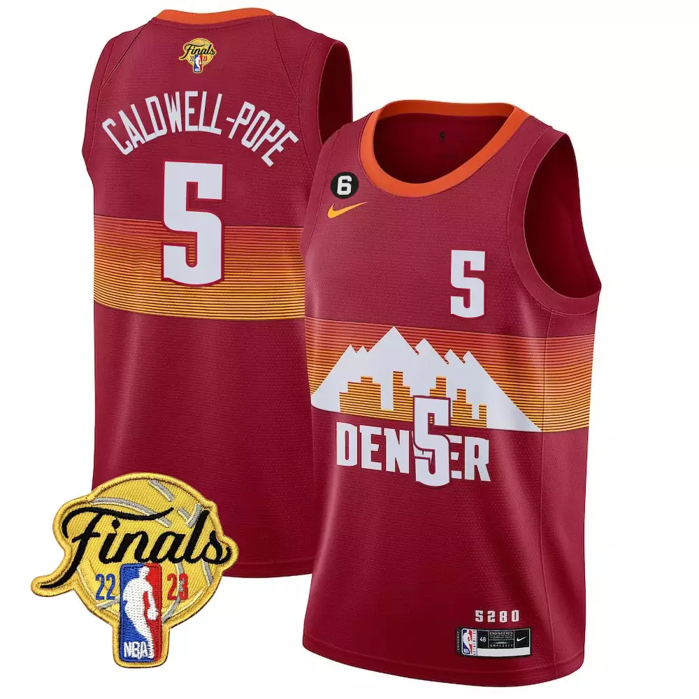 Caldwell Pope 5 Denver Nuggets Jersey Maroon NBA Finals 2022-2023 2023 Men Mountain Range