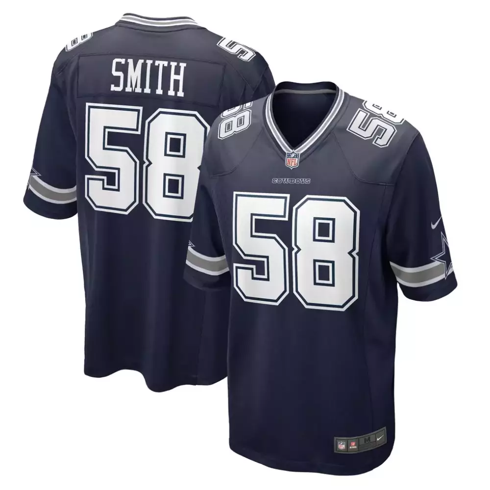 Smith 58 Dallas Cowboys Jersey Navy Men Silver White Game