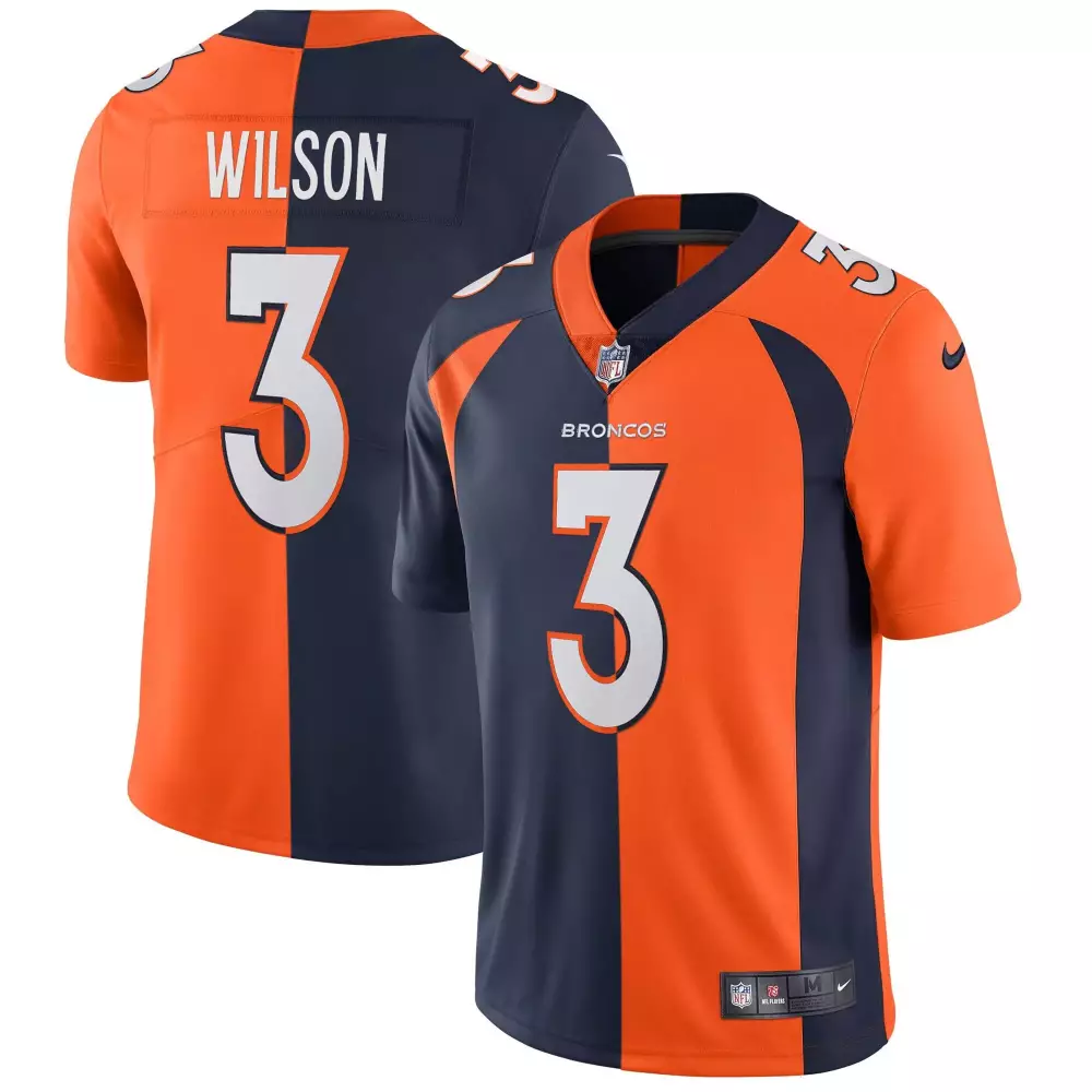 Russell Wilson 3 Broncos Jersey Orange Men Split Design Navy All Stitched Vapor Limited