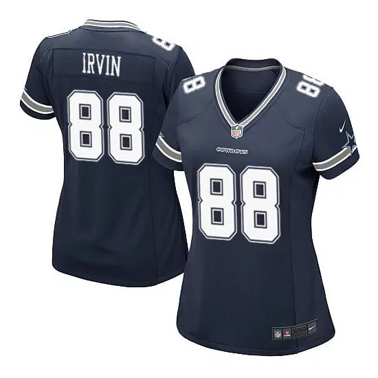 Michael Irvin 88 Dallas Cowboys Jersey Navy Blue Women Silver White