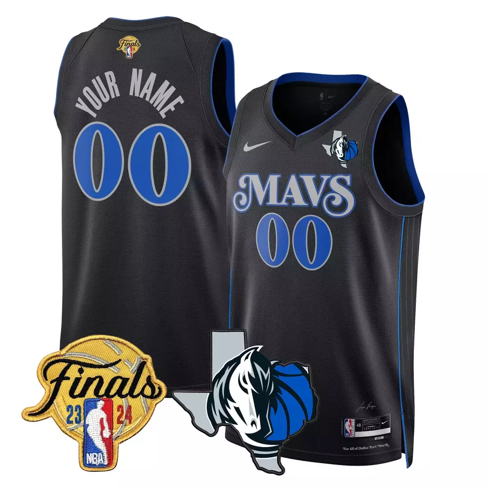 Custom Dallas Mavericks Jersey Black Finals 2023-2024 Men Blue Silver Swingman All