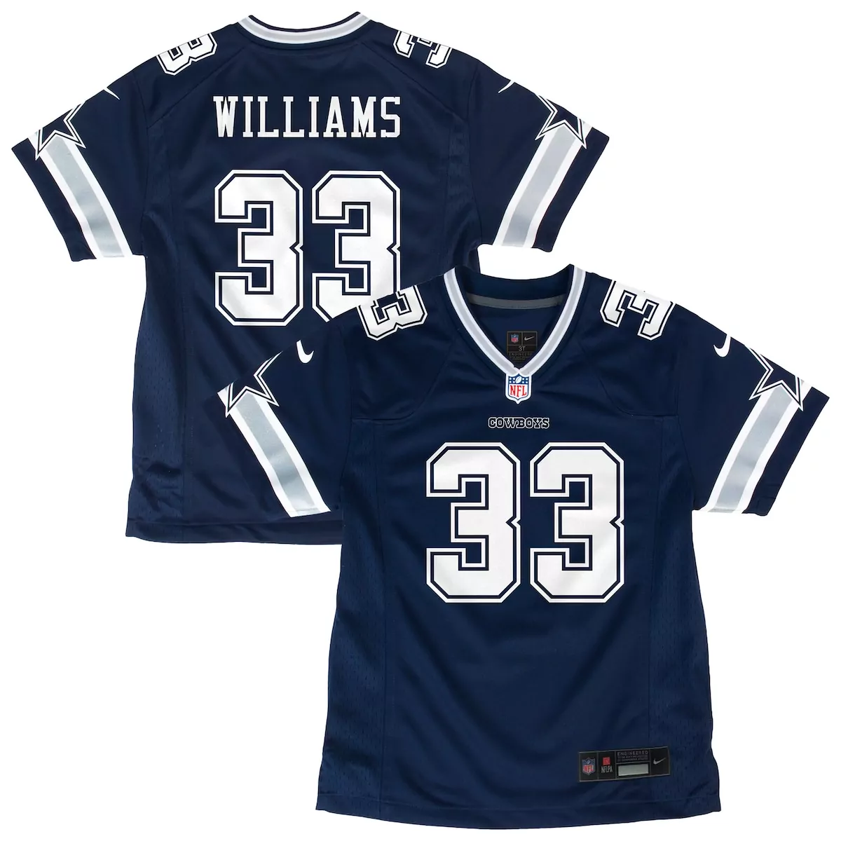 Javonte Williams 33 Cowboys Jersey Navy Men Replica Silver White Game