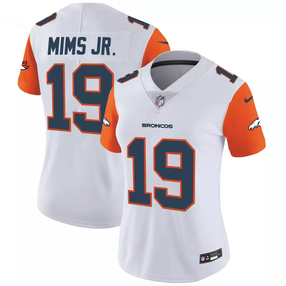 Marvin Mims Jr. 19 Broncos Jersey White Women Game Orange Navy Vapor Limited All