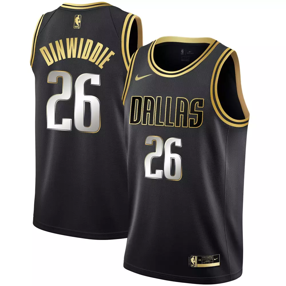 Spencer Dinwiddie 26 Jersey Black Dallas Mavericks Men NBA Gold Silver All Stitched