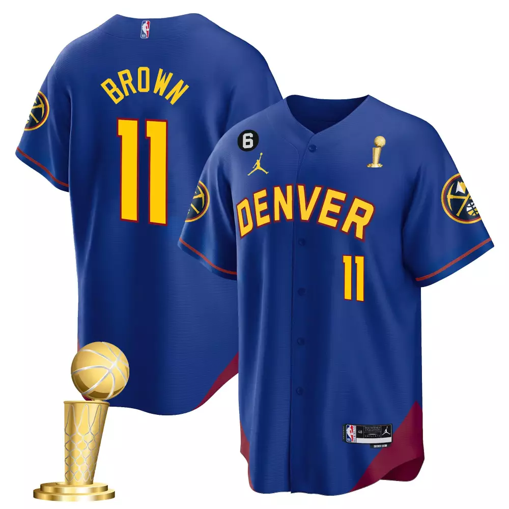Bruce Brown 11 Denver Nuggets Jersey Blue Championship Trophy Men Yellow Red Cool