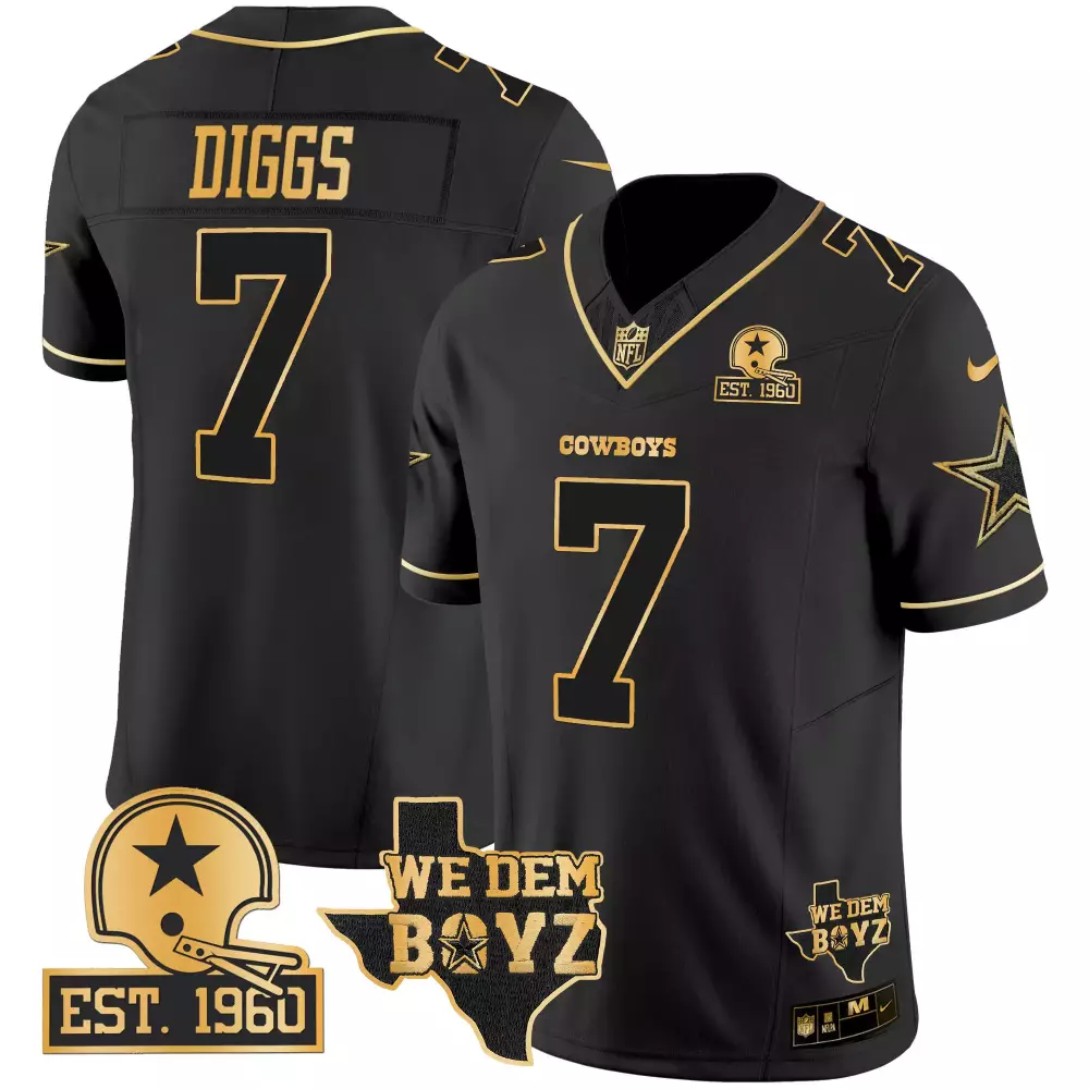 Trevon Diggs 7 Dallas Cowboys Jersey Black Est. 1960 We Dem Boyz Men Gold Vapor Limited