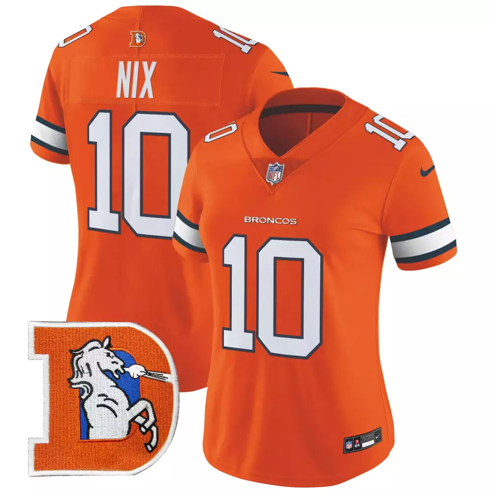 Bo Nix 10 Broncos Jersey Orange Denver Women White Navy Blue Throwback Vapor Limited