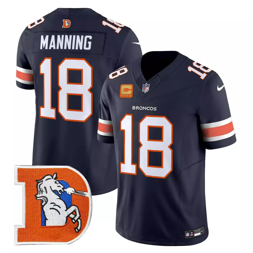 Peyton Manning 18 Broncos Jersey Navy Men Orange White Throwback Vapor Limited v2