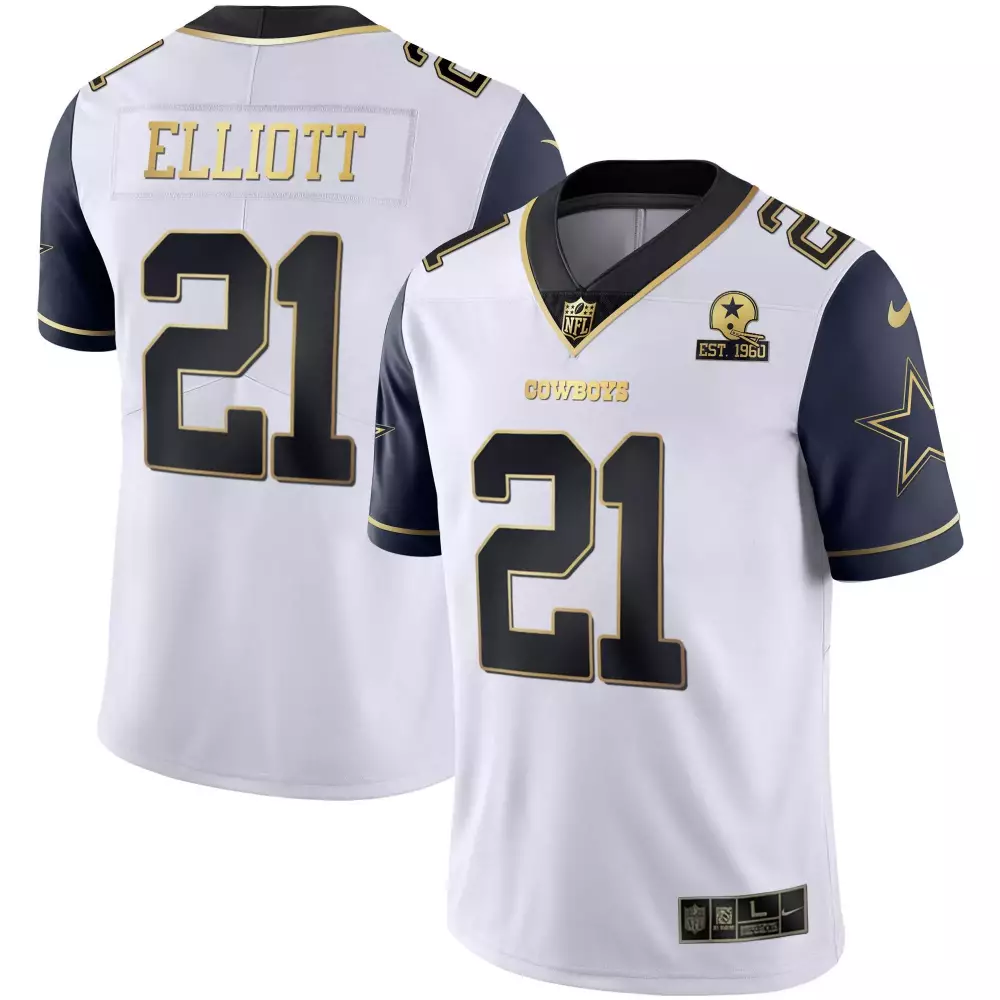 Ezekiel Elliott 21 Cowboys Jersey White Men Alternate Navy Blue Gold Rush Vapor Limited