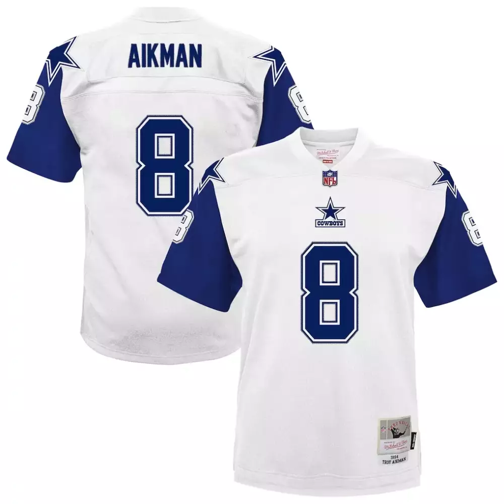 Troy Aikman 8 Cowboys Jersey White Men Replica Blue Alternate Legacy