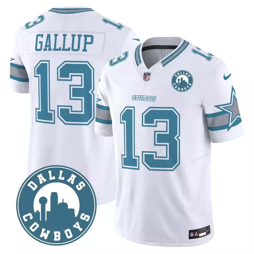 Michael Gallup 13 Dallas Cowboys Jersey White Men NFL Alternate Teal Silver Heritage