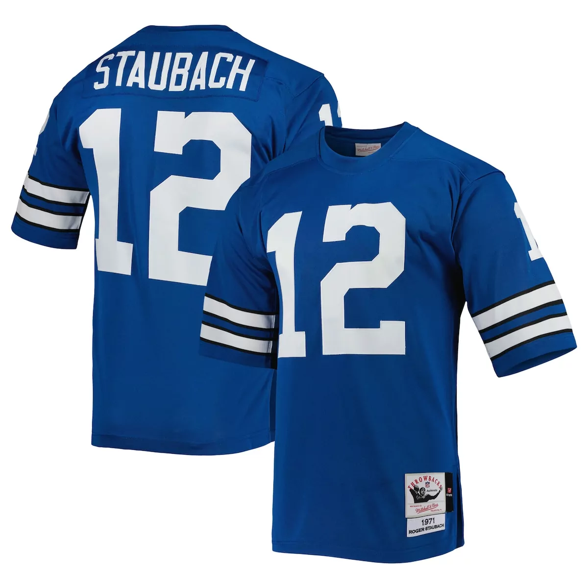 Roger Staubach 12 Dallas Cowboys Jersey Royal Blue Throwback Mitchell Ness Men White