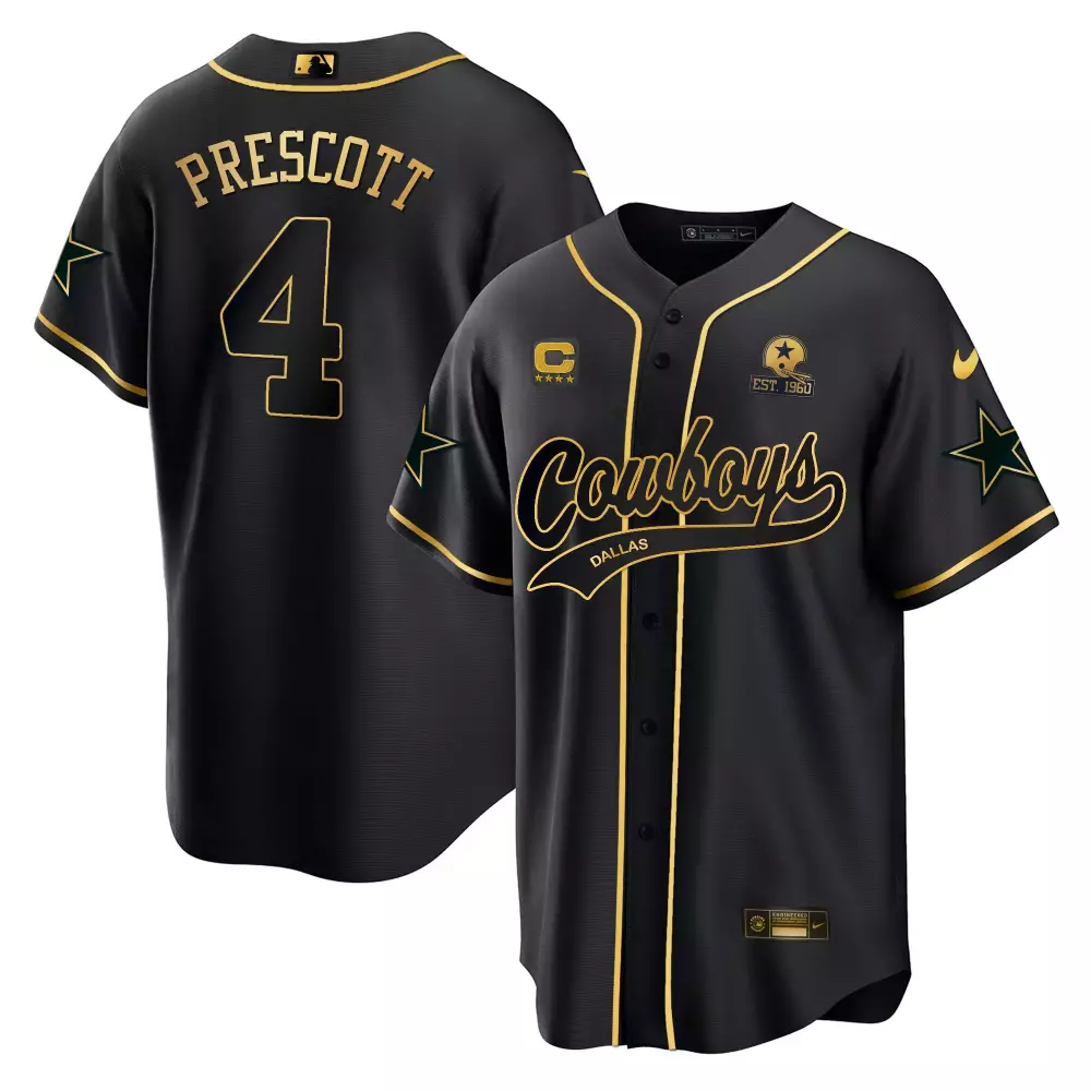 Dak Prescott 4 Dallas Cowboys Jersey Black Stars Men Gold All Stitched Vapor