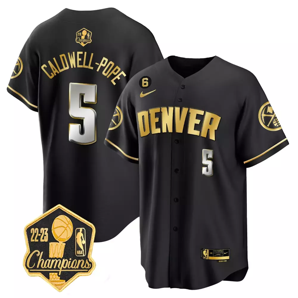 Caldwell-pope 5 Denver Nuggets Jersey Black 2022-23 NBA Champions 2023 Men Gold Silver