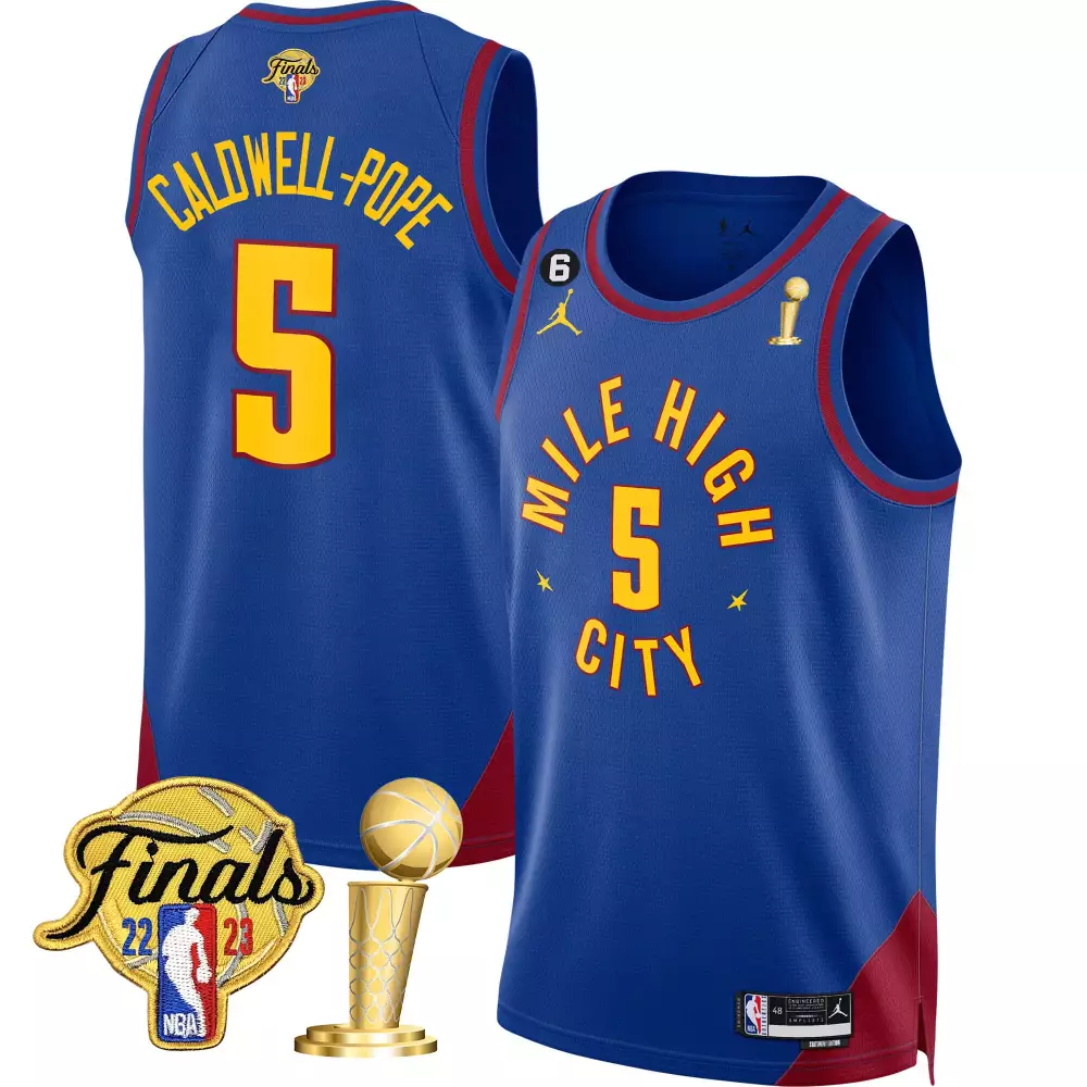 Caldwell-pope 5 Denver Nuggets Jersey Blue 2023 NBA Finals Men Red Yellow All Stitched