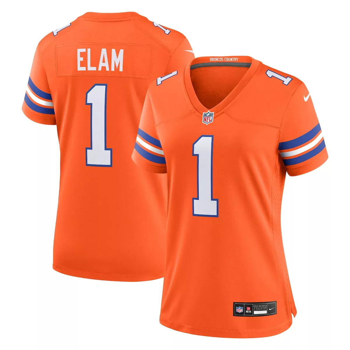 Kaiir Elam 1 Denver Broncos Jersey Orange Nflpa Women Replica Blue White Collection
