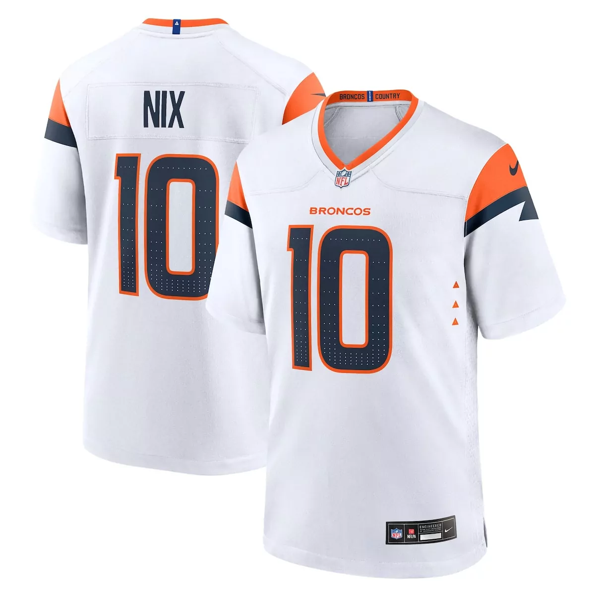 Bo Nix 10 Broncos Jersey White Men Player Orange Navy Game